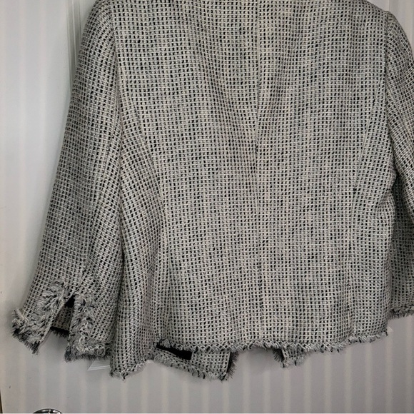 WHBM Tweed Fringe Jacket Black White 3/4 Sleeves Sz 12 - Picture 16 of 17